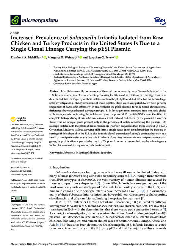 (PDF) Increased Prevalence of Salmonella Infantis Isolated from Raw ...
