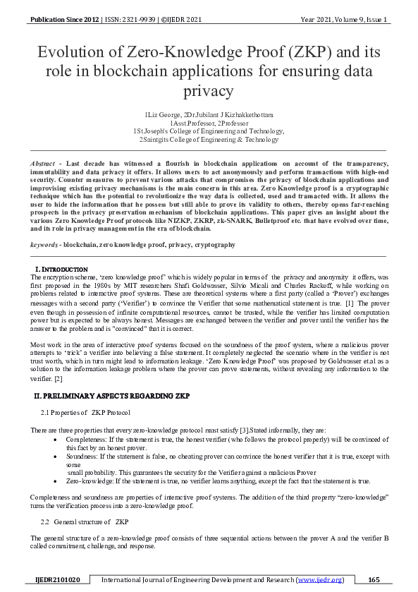 (PDF) Evolution of Zero-Knowledge Proof (ZKP) and its role in ...