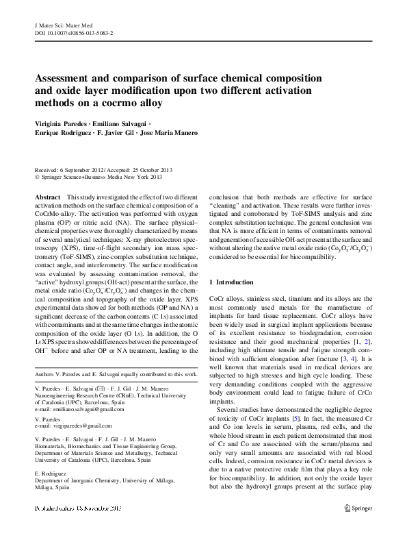 (PDF) Assessment and comparison of surface chemical composition and ...