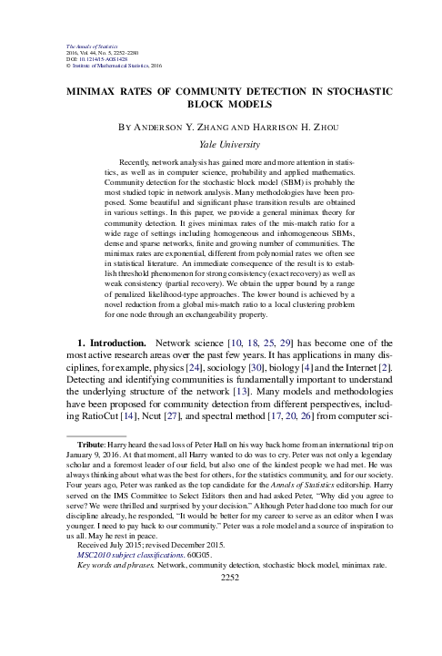 (PDF) Minimax rates of community detection in stochastic block models