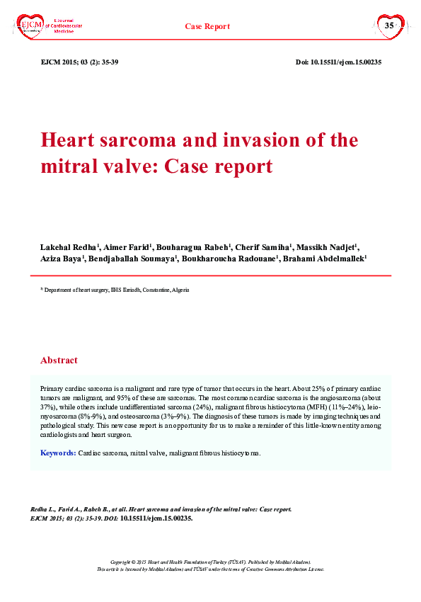 (PDF) Heart and invasion of the mitral valve Case report rédha Lakehal Academia.edu