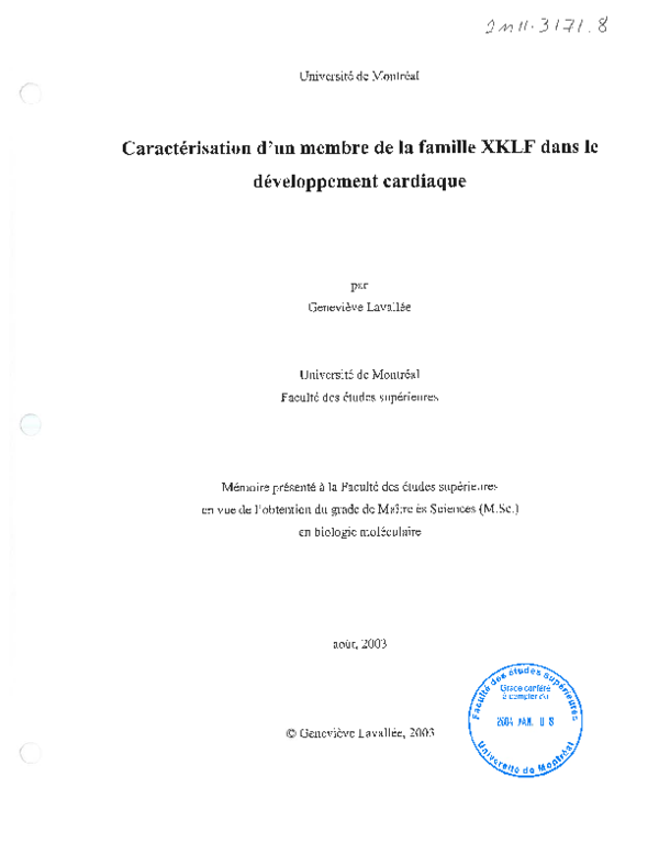 (PDF) Caractérisation d'un membre de la famille XKLF dans le ...