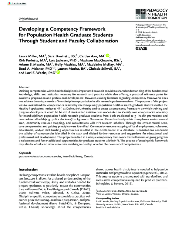 (PDF) Developing a Competency Framework for Population Health Graduate ...