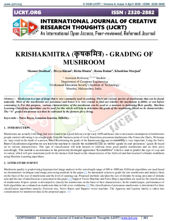 (PDF) Krishakmitra (कृषकमित्र)-Grading of Mushroom