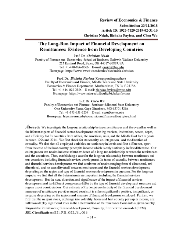 (PDF) The Long-Run Impact of Financial Development on Remittances ...