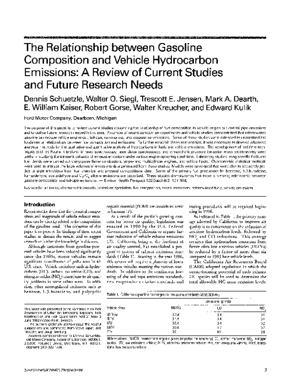 (PDF) The relationship between gasoline composition and vehicle