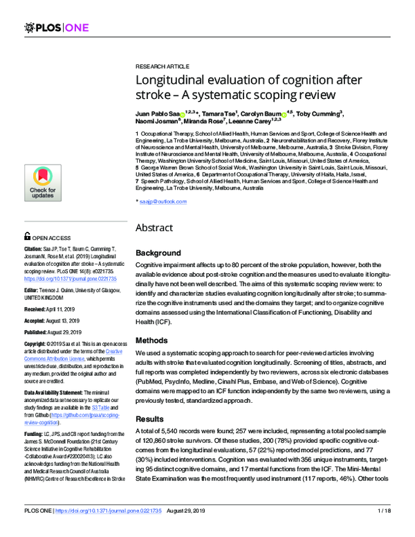 (PDF) Longitudinal evaluation of cognition after stroke – A systematic ...