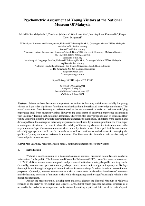 (PDF) Psychometric Assessment of Young Visitors at the National Museum ...