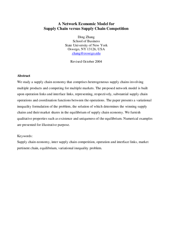 (PDF) A network economic model for supply chain versus supply chain ...