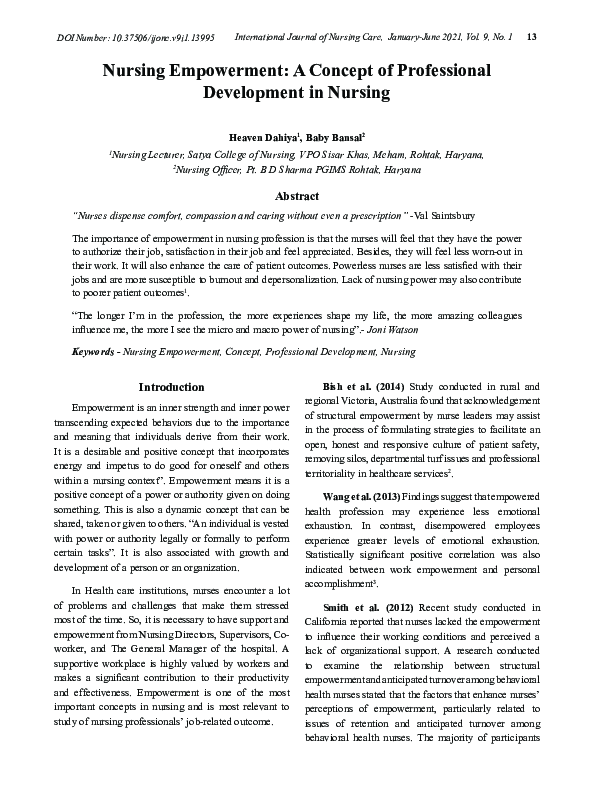 (PDF) Nursing Empowerment A Concept of Professional Development in