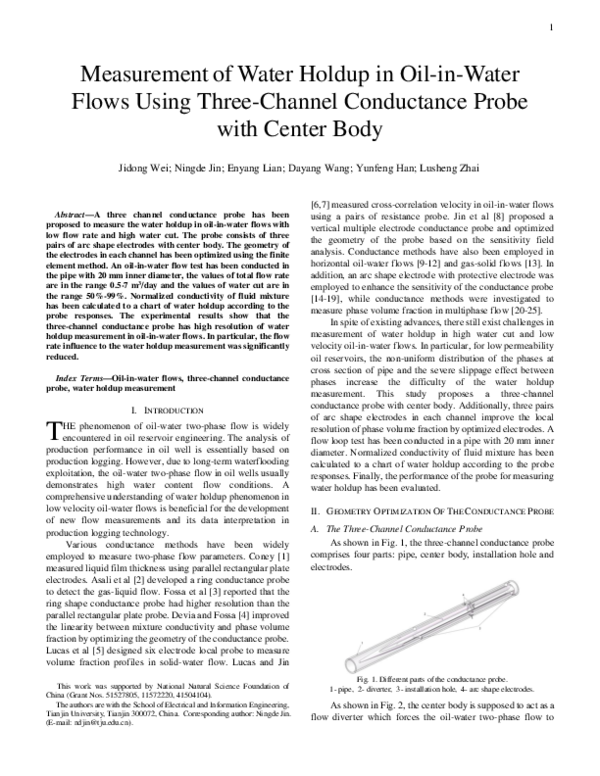 (PDF) Measurement of Water Holdup in Oil-in-Water Flows Using Three ...