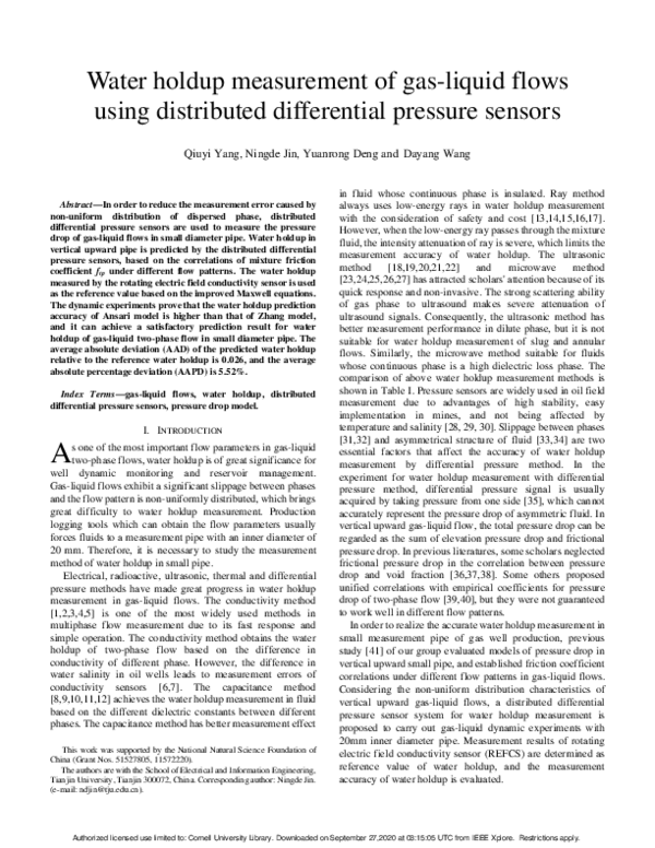 (PDF) Water Holdup Measurement of Gas-Liquid Flows Using Distributed ...