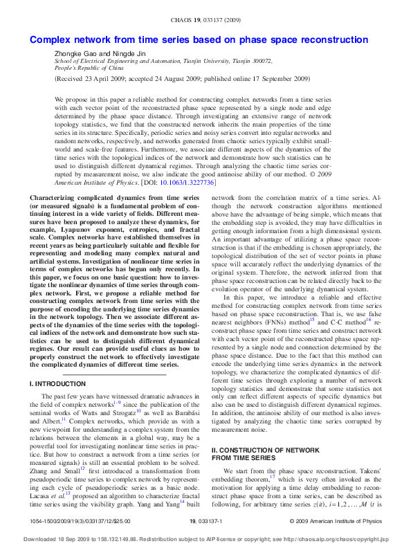 (PDF) Complex network from time series based on phase space reconstruction