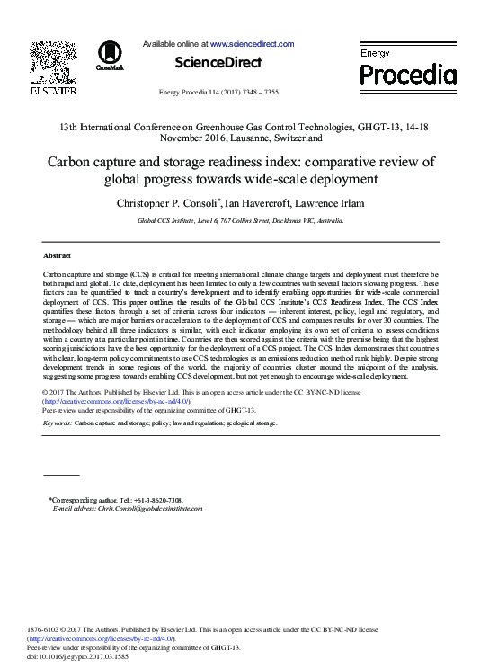 (PDF) Carbon Capture and Storage Readiness Index: Comparative Review of ...