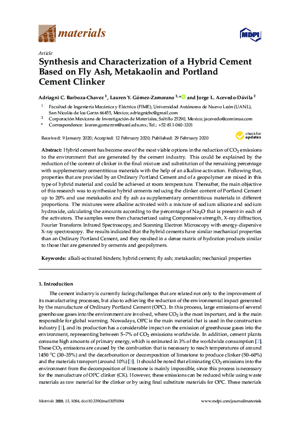 (PDF) Synthesis and Characterization of a Hybrid Cement Based on Fly ...