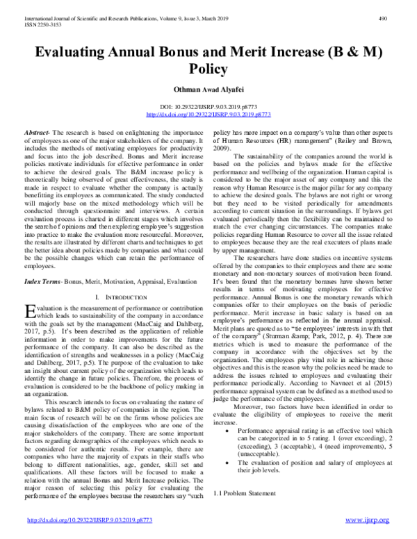 (PDF) Evaluating Annual Bonus and Merit Increase (B & M) Policy