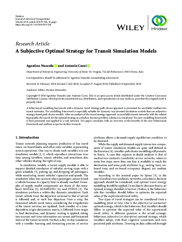 (PDF) A Subjective Optimal Strategy for Transit Simulation Models
