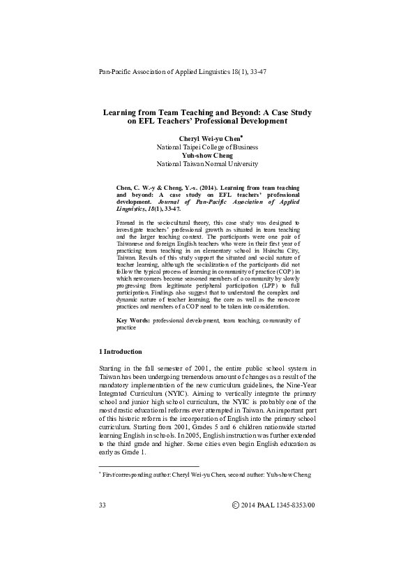 (PDF) Learning from Team Teaching and Beyond: A Case Study on EFL ...