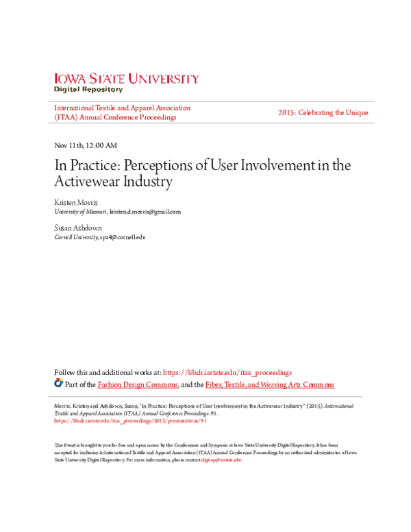(PDF) In Practice: Perceptions of User Involvement in the Activewear ...