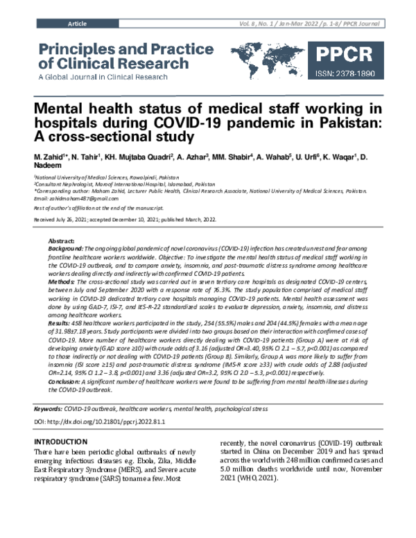 (PDF) Mental health status of medical staff working in hospitals during ...