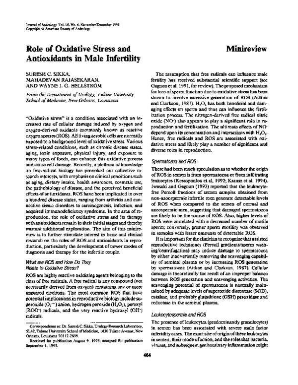 (PDF) Role of oxidative stress and antioxidants in male infertility