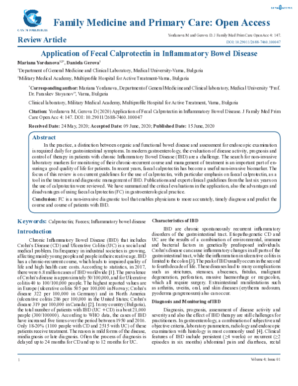(PDF) Application of Fecal Calprotectin in Inflammatory Bowel Disease