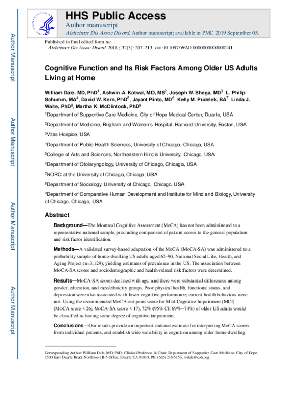 (PDF) Cognitive Function and its Risk Factors Among Older US Adults ...