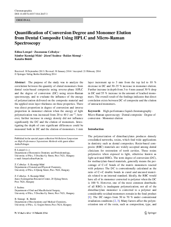 (PDF) Quantification of Conversion Degree and Monomer Elution from