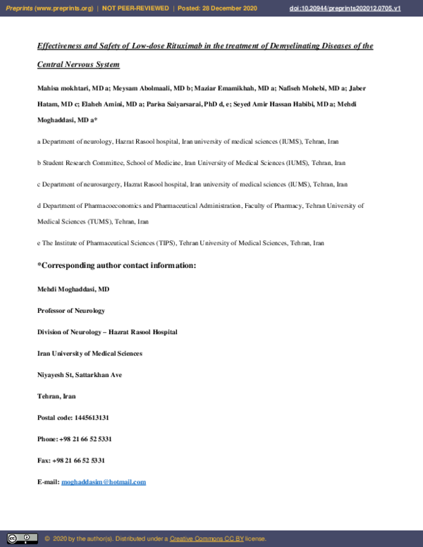 (PDF) Effectiveness and Safety of Low-dose Rituximab in the treatment ...