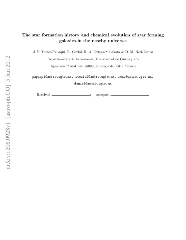 (PDF) The Star Formation History and Chemical Evolution of Star-Forming ...