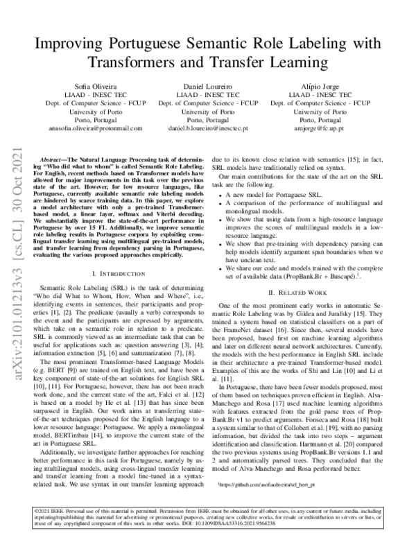 (PDF) Improving Portuguese Semantic Role Labeling with Transformers and ...