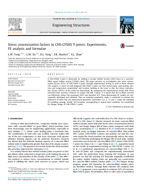 (PDF) Stress concentration factors in CHS-CFSHS T-joints: Experiments ...