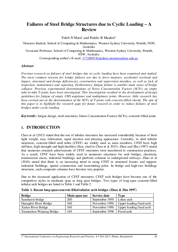 (PDF) Failures of Steel Bridge Structures due to Cyclic Loading A