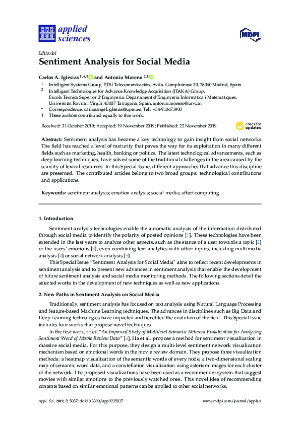 (PDF) Sentiment Analysis for Social Media