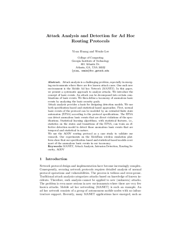 (PDF) Attack Analysis and Detection for Ad Hoc Routing Protocols