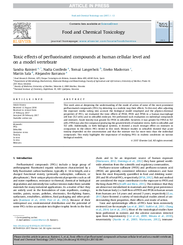 (PDF) Toxic effects of perfluorinated compounds at human cellular level ...