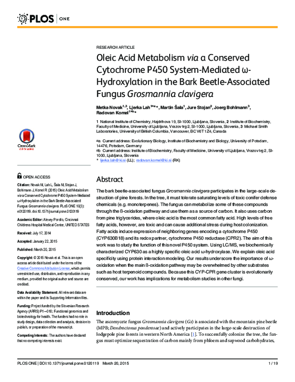 (PDF) Oleic Acid Metabolism via a Conserved Cytochrome P450 System ...