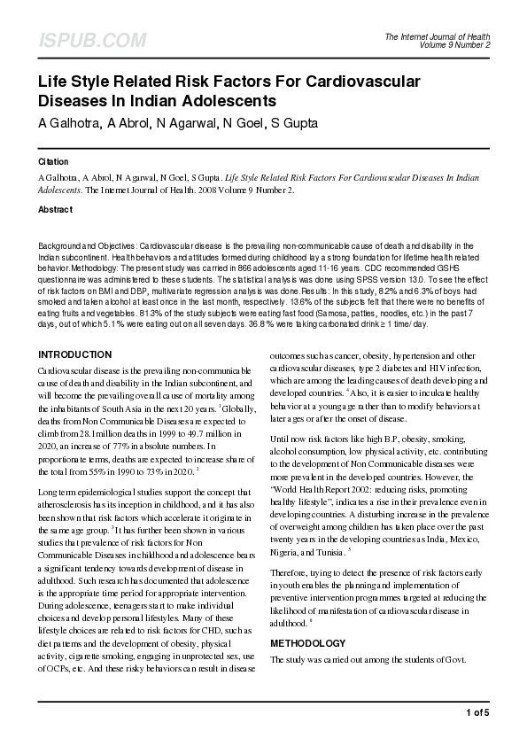 (PDF) Life Style Related Risk Factors For Cardiovascular Diseases In ...