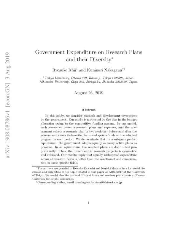 (PDF) Government Expenditure on Research Plans and their Diversity
