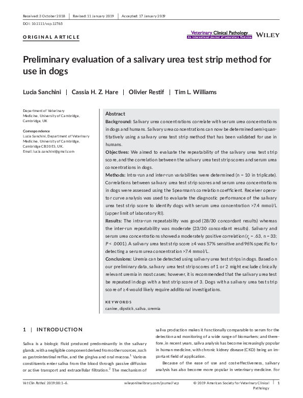 (PDF) Preliminary evaluation of a salivary urea test strip method for ...