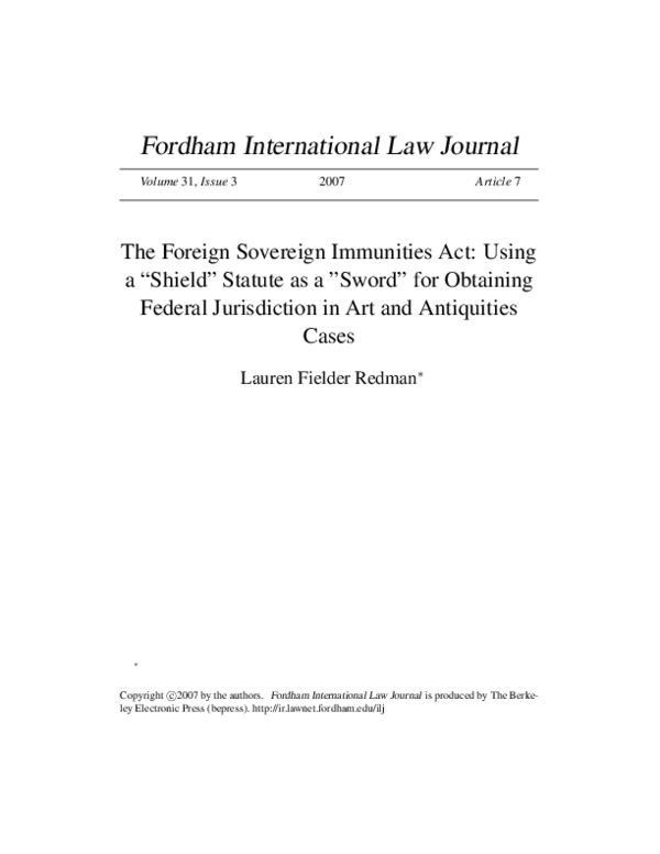 (PDF) Foreign Sovereign Immunities Act: Using a Shield Statute as a ...