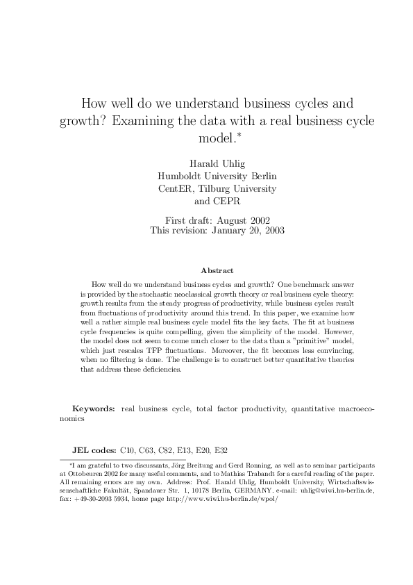 (PDF) How well do we understand business cycles and growth? Examining ...