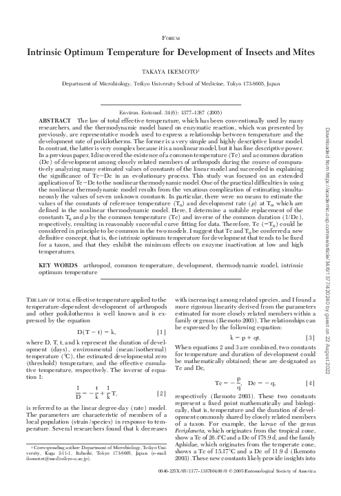 (PDF) Intrinsic Optimum Temperature for Development of Insects and Mites