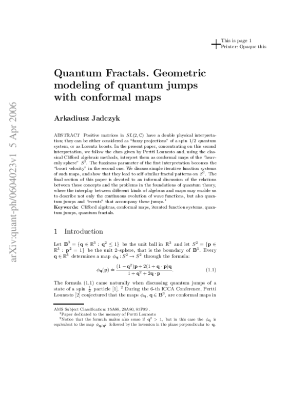 (PDF) Quantum Fractals. Geometric Modeling of Quantum Jumps with ...