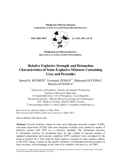 (PDF) Relative Explosive Strength and Detonation Characteristics of ...