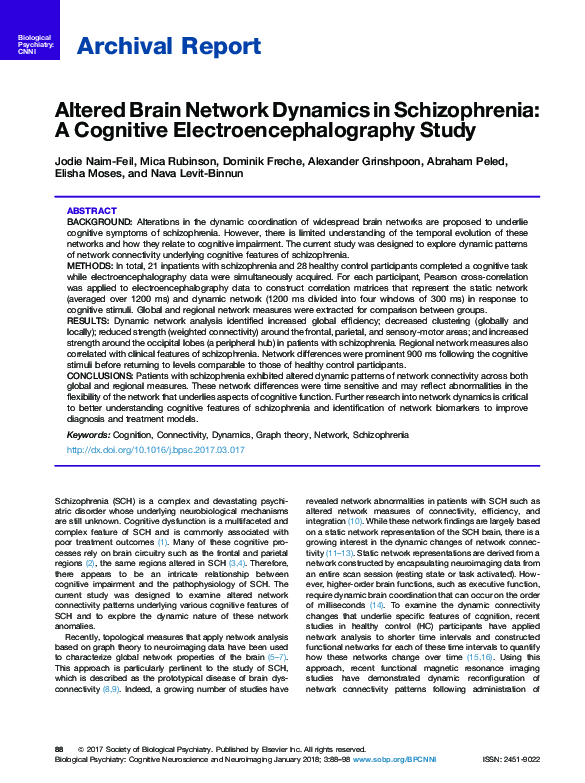 (PDF) Altered Brain Network Dynamics in Schizophrenia: A Cognitive ...