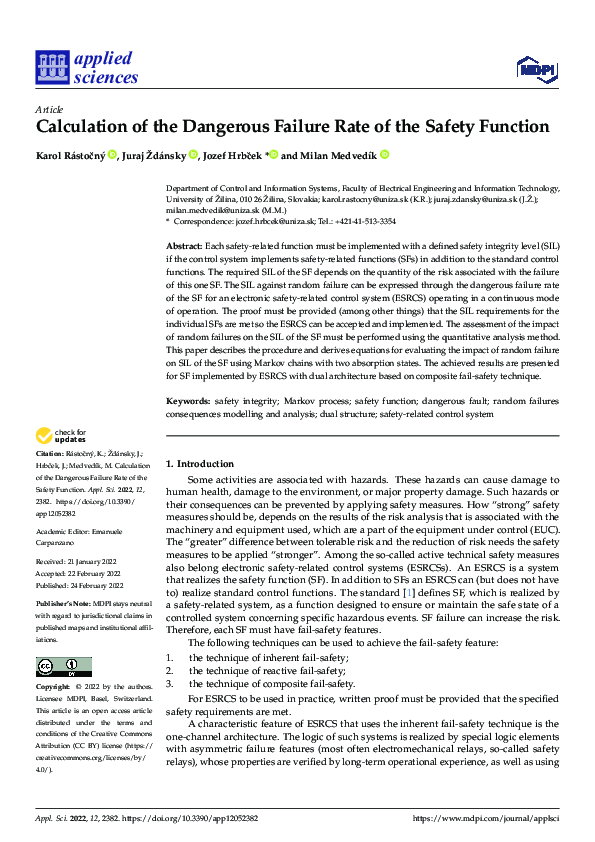 (PDF) Calculation of the Dangerous Failure Rate of the Safety Function Jozef Hrbček Academia.edu