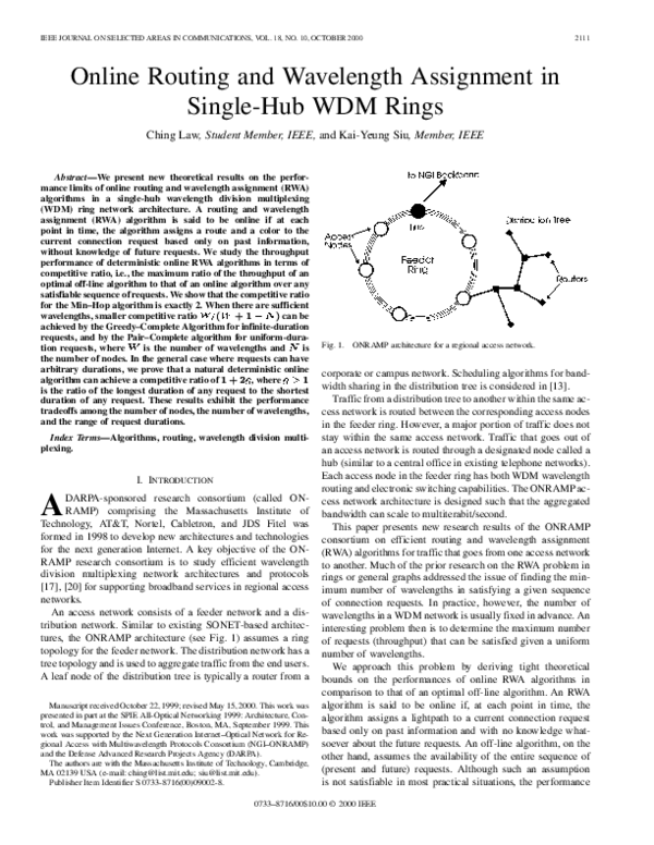 (PDF) Online routing and wavelength assignment in single-hub WDM rings