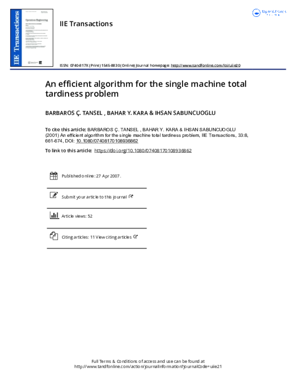(PDF) An efficient algorithm for the single machine total tardiness problem