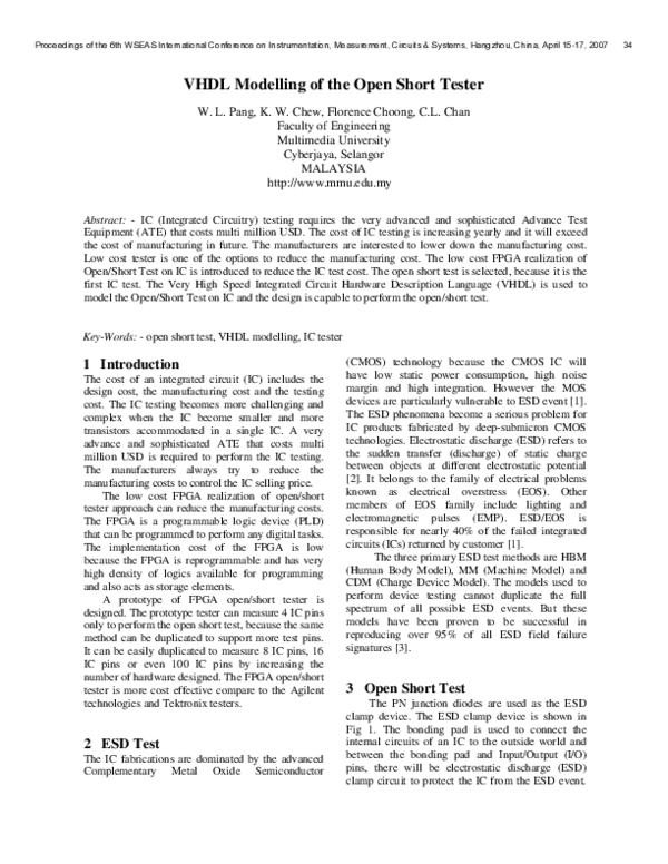 (PDF) VHDL modelling of the open short tester